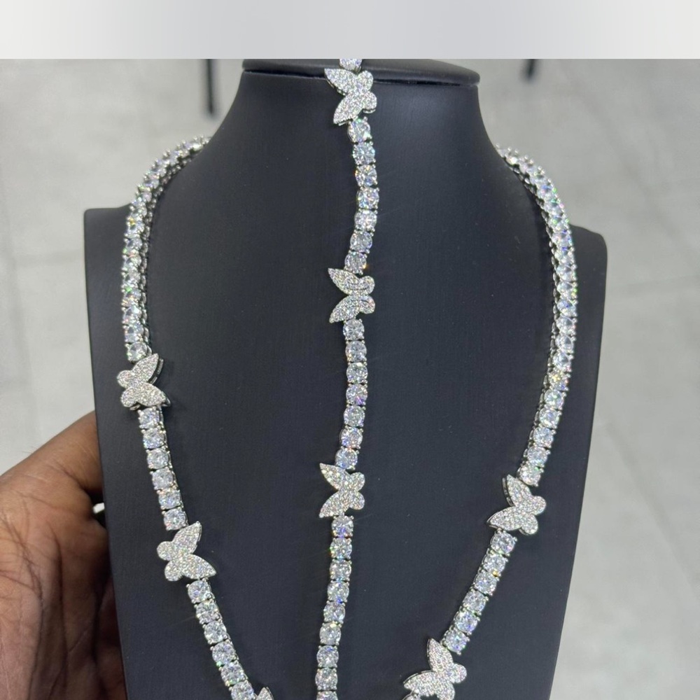 Butterfly Tennis Necklace and Bracelet Set - Silver